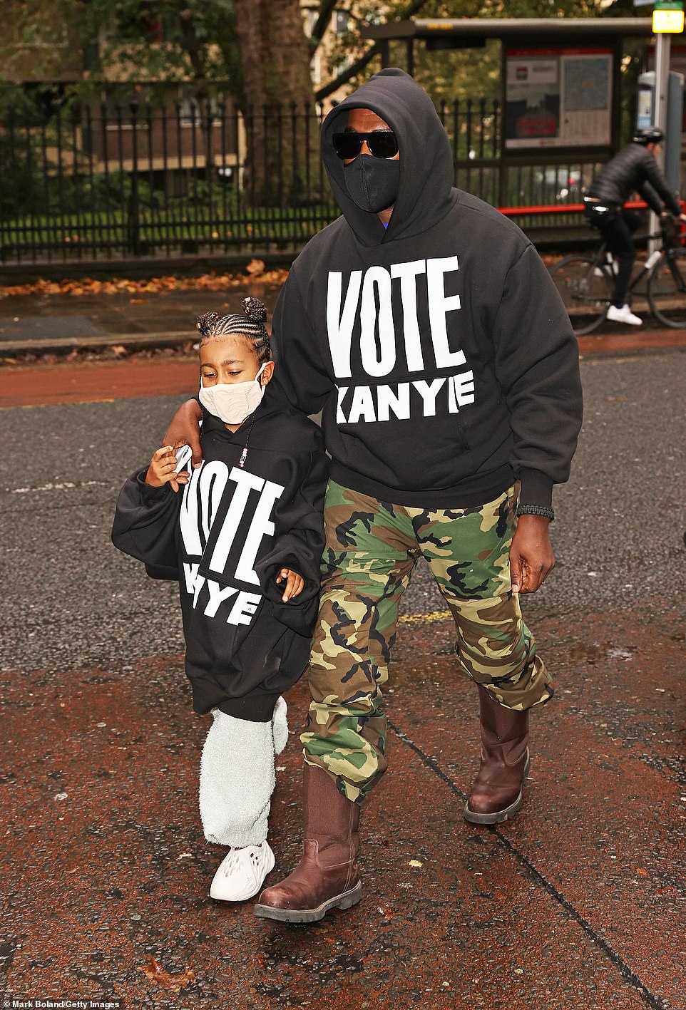 Kayne West wears ‘Vote Kanye’ hoodie as he and North, seven, attend