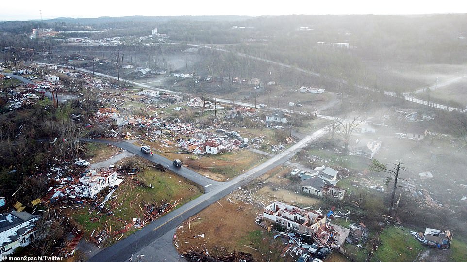 Aerial photos show destruction from deadly Alabama tornado that ripped off roofs and decimated